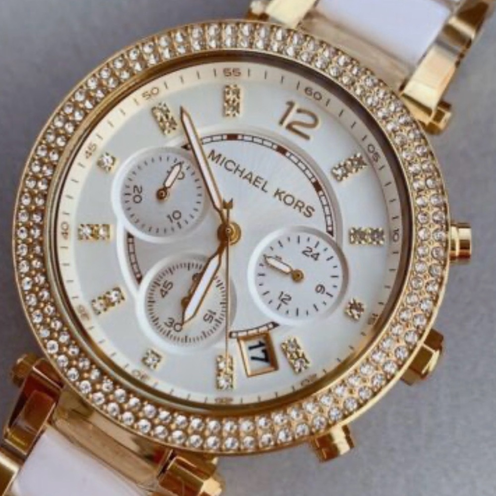 Michael Kors Parker Silver Gold Two Tone Band Fashion Quartz Womens Watch